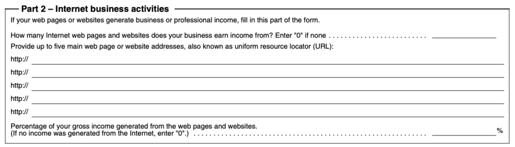 Part 2 from Form T2125, T1 Income Tax Return